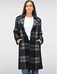 Manteaux | La maison du Manteau au Québec Tricoté à Col Cranté Motif Carreaux & Simple Boutonnage par Vince Camuto