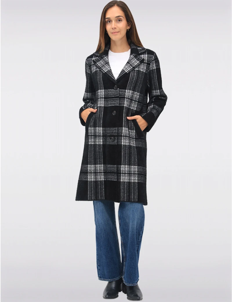 Manteaux | La maison du Manteau au Québec Tricoté à Col Cranté Motif Carreaux & Simple Boutonnage par Vince Camuto