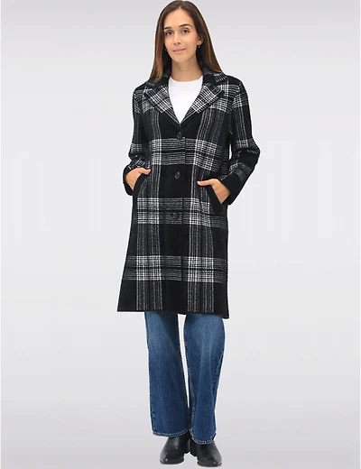 Manteaux | La maison du Manteau au Québec Tricoté à Col Cranté Motif Carreaux & Simple Boutonnage par Vince Camuto