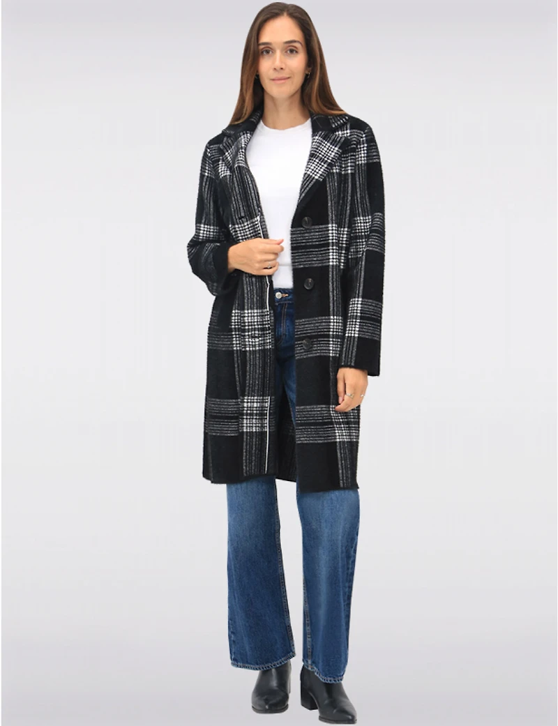 Manteaux | La maison du Manteau au Québec Tricoté à Col Cranté Motif Carreaux & Simple Boutonnage par Vince Camuto