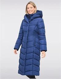 Doudoune Vegan Longue Matelassée Chevrons Capuche & Bavoir Intégrés Par Snoboll