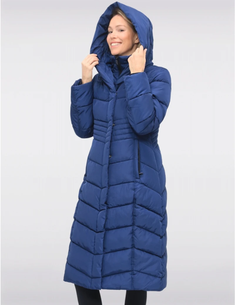 Doudoune Vegan Longue Matelassée Chevrons Capuche & Bavoir Intégrés Par Snoboll