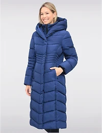 Doudoune Vegan Longue Matelassée Chevrons Capuche & Bavoir Intégrés Par Snoboll