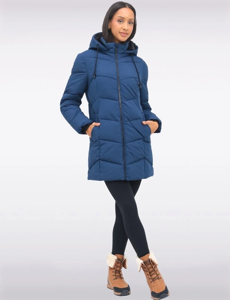 Doudoune Matelassée Vegan À Chevrons Capuche Amovible Doublée Douce Par Snoboll