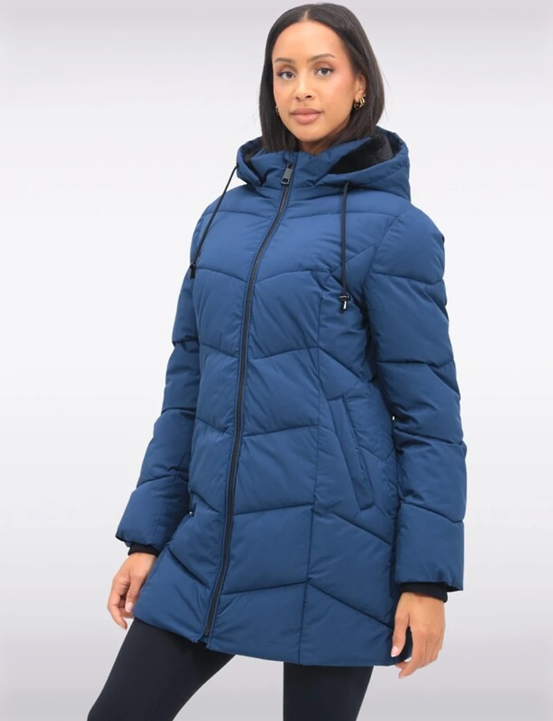 Doudoune Matelassée Vegan À Chevrons Capuche Amovible Doublée Douce Par Snoboll