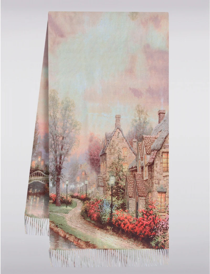 Manteaux Manteaux | La maison du manteau au Québec Foulard Oblong Réversible à Motifs de Paysage et Uni avec Franges Délicates