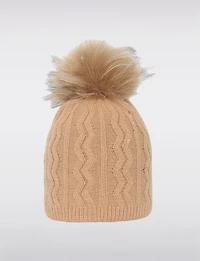 Manteaux Manteaux | La maison du manteau au Québec Tuque en Tricot Torsadé à Motif Zigzag avec Pompon en Vraie Fourrure Amovible