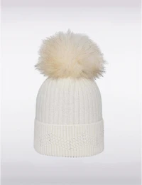 Manteaux Manteaux | La maison du manteau au Québec Tuque en Maille avec Pompon Amovible en Fourrure Véritable & Détails en Perles