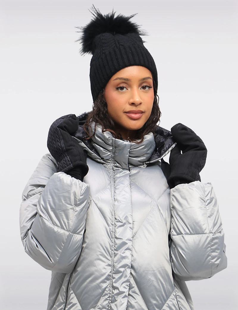 Mitaines en Tricot Doublée Fausse Fourrure Ultra-Douce & Poignet Élastique