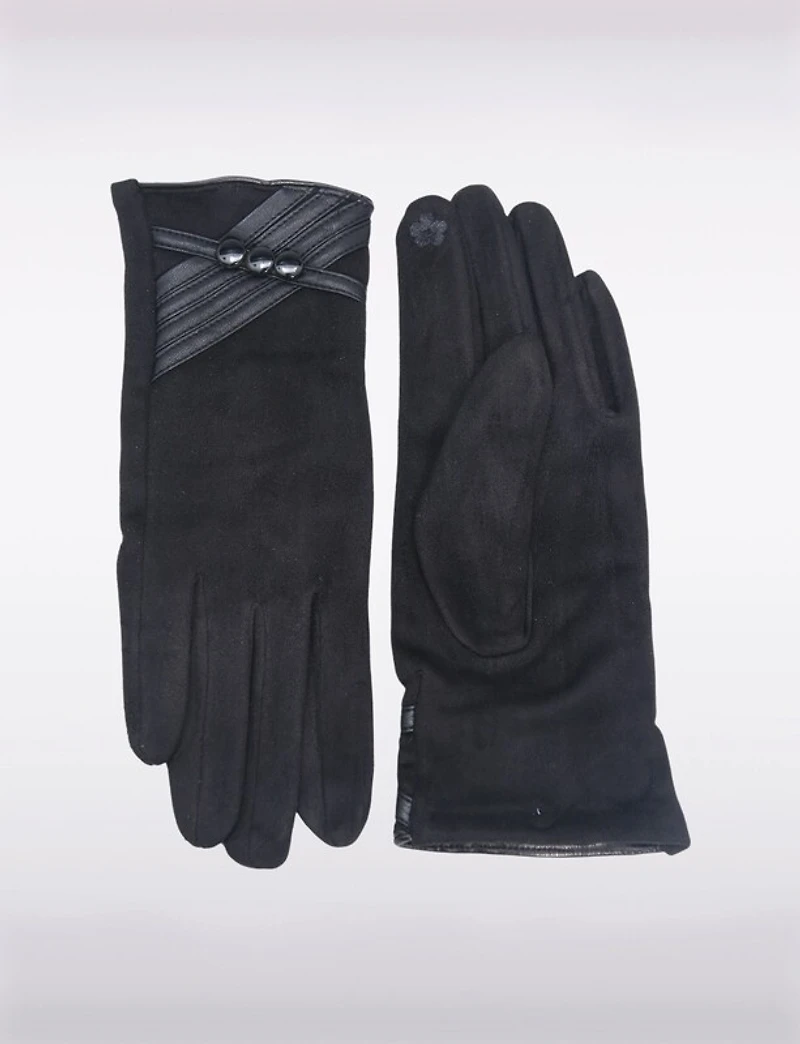 Gants Extensible avec Détails en Cuir Végan & Boutons – Compatible Écran Tactile