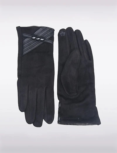 Gants Extensible avec Détails en Cuir Végan & Boutons – Compatible Écran Tactile