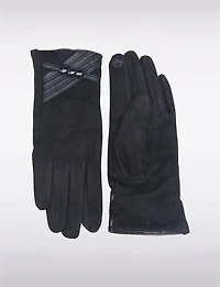 Gants Extensible avec Détails en Cuir Végan & Boutons – Compatible Écran Tactile