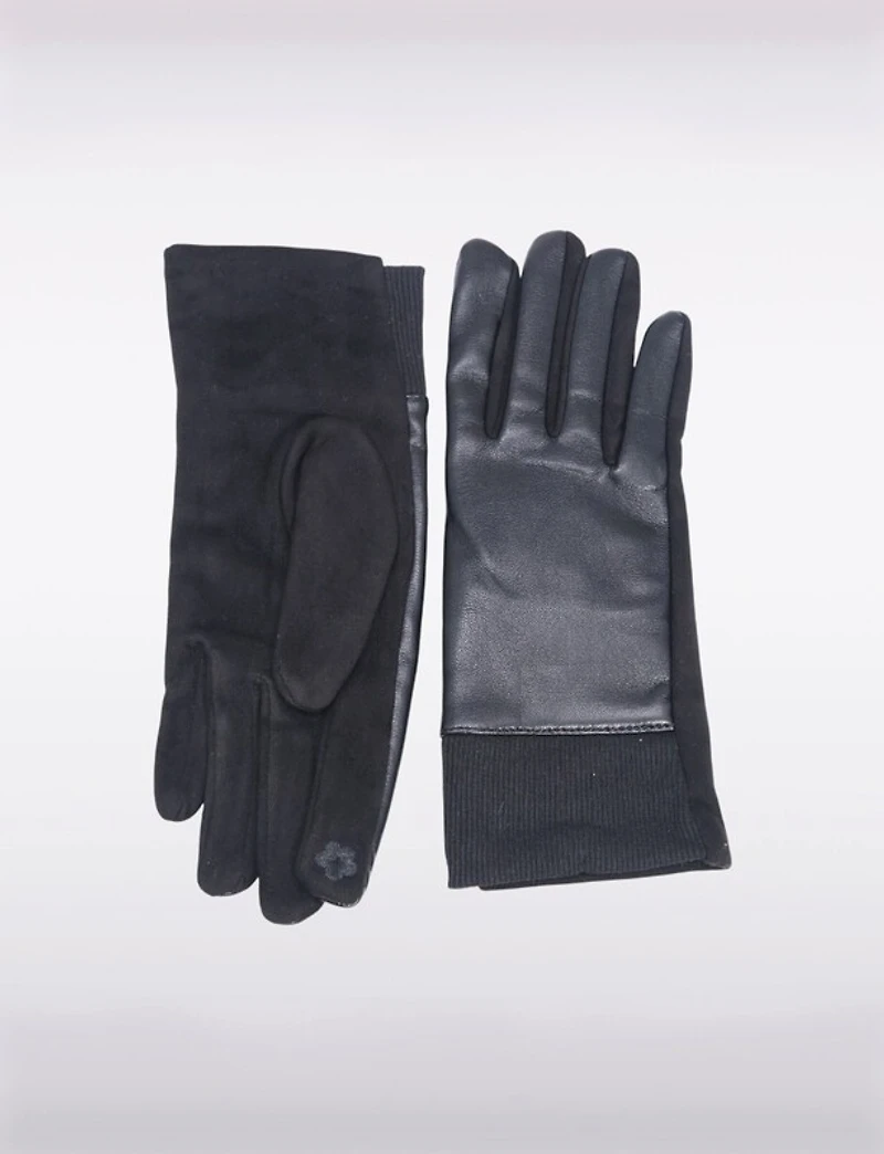 Gants en Cuir Végan à Poignet Tricoté Extensible & Compatibilité Écran Tactile