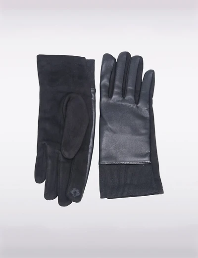 Gants en Cuir Végan à Poignet Tricoté Extensible & Compatibilité Écran Tactile
