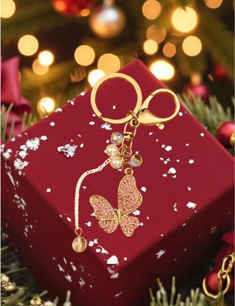 Porte-Clés et Accessoire de Sac Chic Papillon en Rose Cristal Élégant et Raffiné