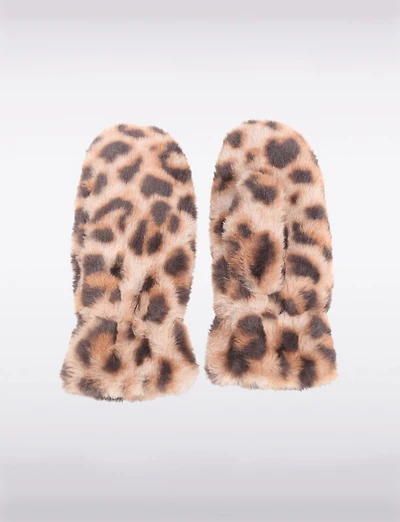 Mitaines Classiques en Fausse Fourrure à Imprimé Léopard Doublées en Peluche