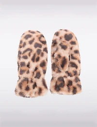 Mitaines Classiques en Fausse Fourrure à Imprimé Léopard Doublées en Peluche