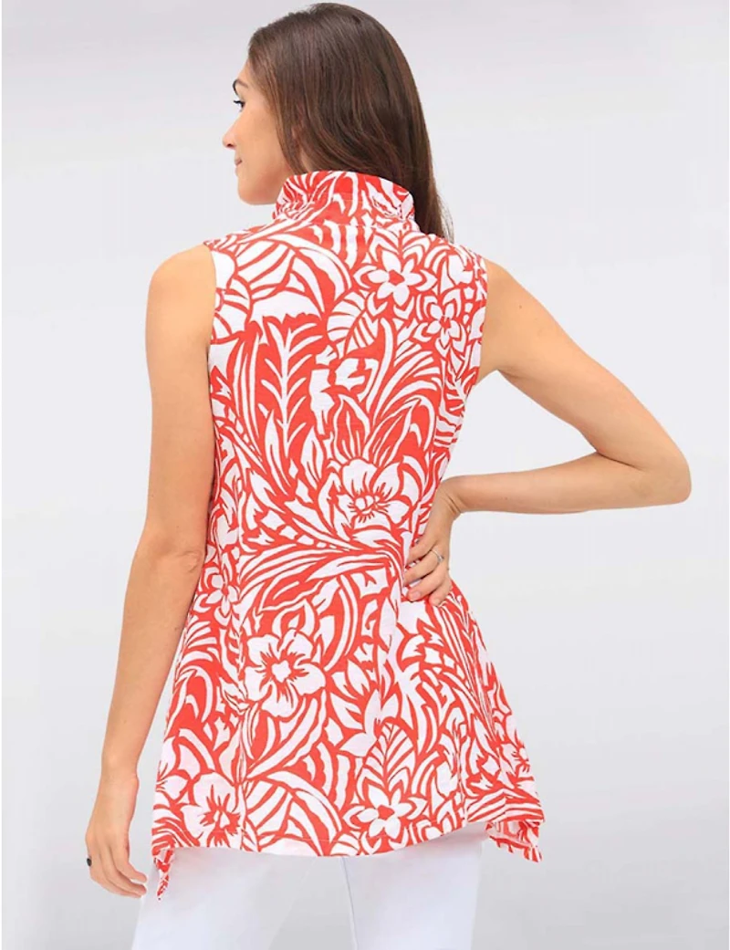 Manteaux | La maison du manteau au Québec Blouse Sans Manches Boutonnée à Fleurs avec Col Montant Volants par Carré Noir