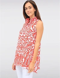 Manteaux | La maison du manteau au Québec Blouse Sans Manches Boutonnée à Fleurs avec Col Montant Volants par Carré Noir