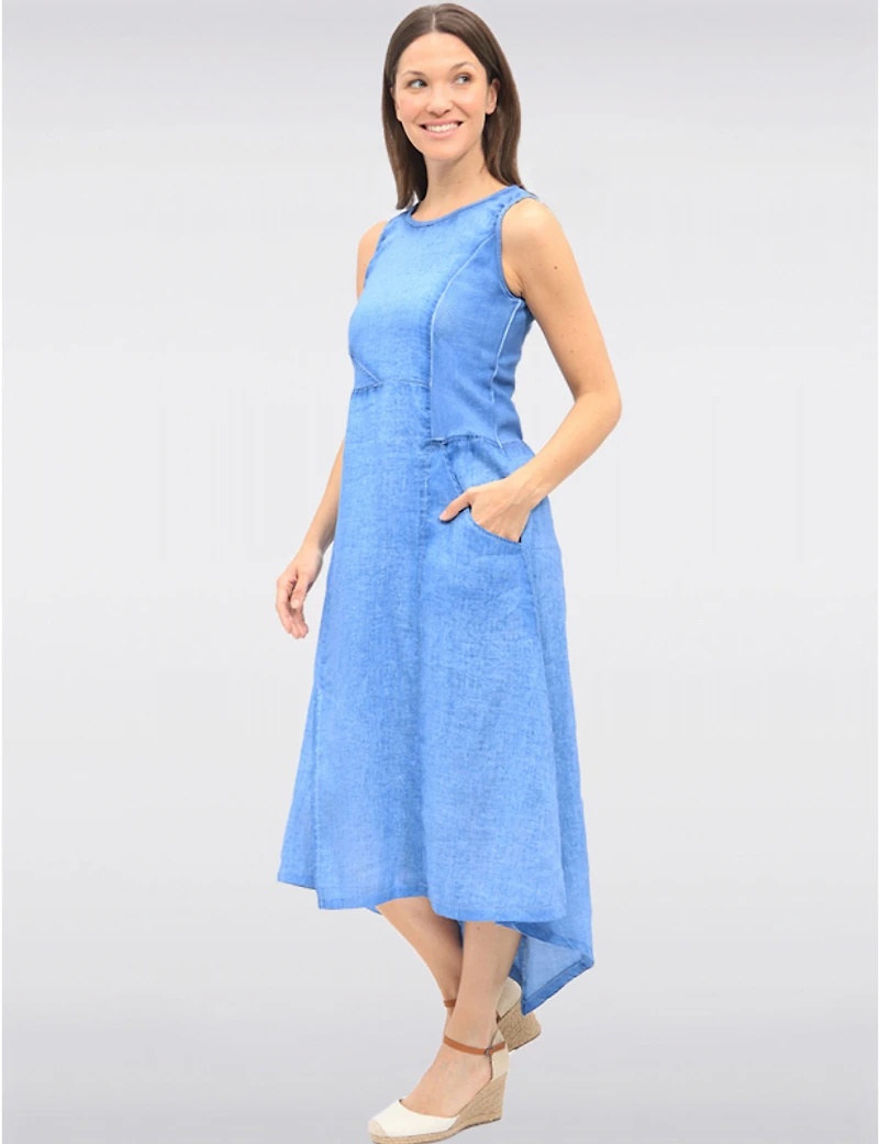 Manteaux | La maison du manteau au Québec Robe Asymétrique Sans Manches en Lin avec Bandes Tricot par Carré Noir