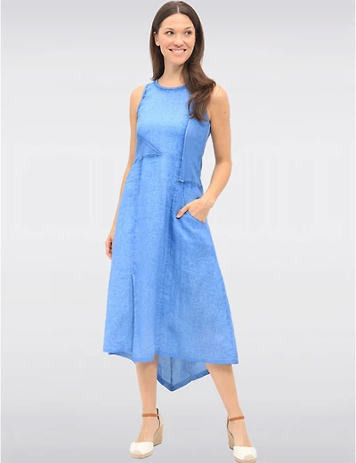 Manteaux | La maison du manteau au Québec Robe Asymétrique Sans Manches en Lin avec Bandes Tricot par Carré Noir