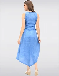 Manteaux | La maison du manteau au Québec Robe Asymétrique Sans Manches en Lin avec Bandes Tricot par Carré Noir