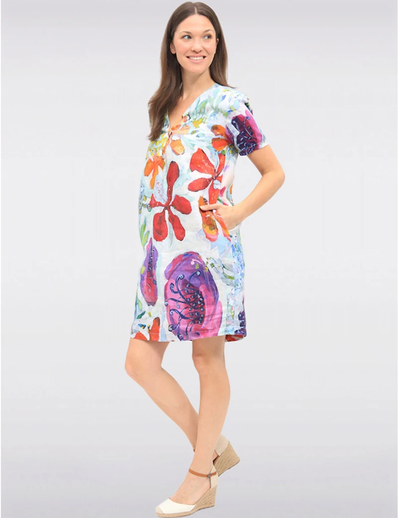 Manteaux Manteaux | La maison du manteau au Québec Robe Chic à Imprimé Floral Col en V Pli Frontal et Poches par Claire Desjardins