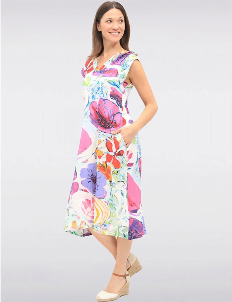Manteaux | La maison du manteau au Québec Robe Midi à Col V avec Imprimé Floral Artistique et Poches par Claire Desjardins