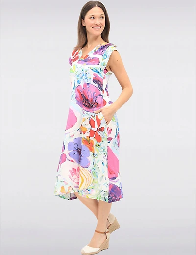 Manteaux | La maison du manteau au Québec Robe Midi à Col V avec Imprimé Floral Artistique et Poches par Claire Desjardins