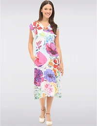 Manteaux | La maison du manteau au Québec Robe Midi à Col V avec Imprimé Floral Artistique et Poches par Claire Desjardins