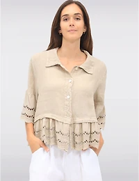 Manteaux Manteaux | La maison du manteau au Québec Chemise Chic en Lin Boutonnée avec Bordures en Broderie Anglaise par Froccella