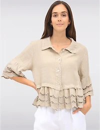Manteaux Manteaux | La maison du manteau au Québec Chemise Chic en Lin Boutonnée avec Bordures en Broderie Anglaise par Froccella