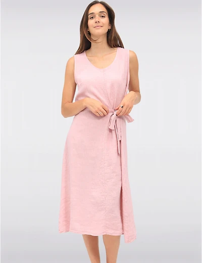 Manteaux Manteaux | La maison du manteau au Québec Robe Élégante Sans Manches en Lin avec Lien à Nouer Sur le Côté par Froccella