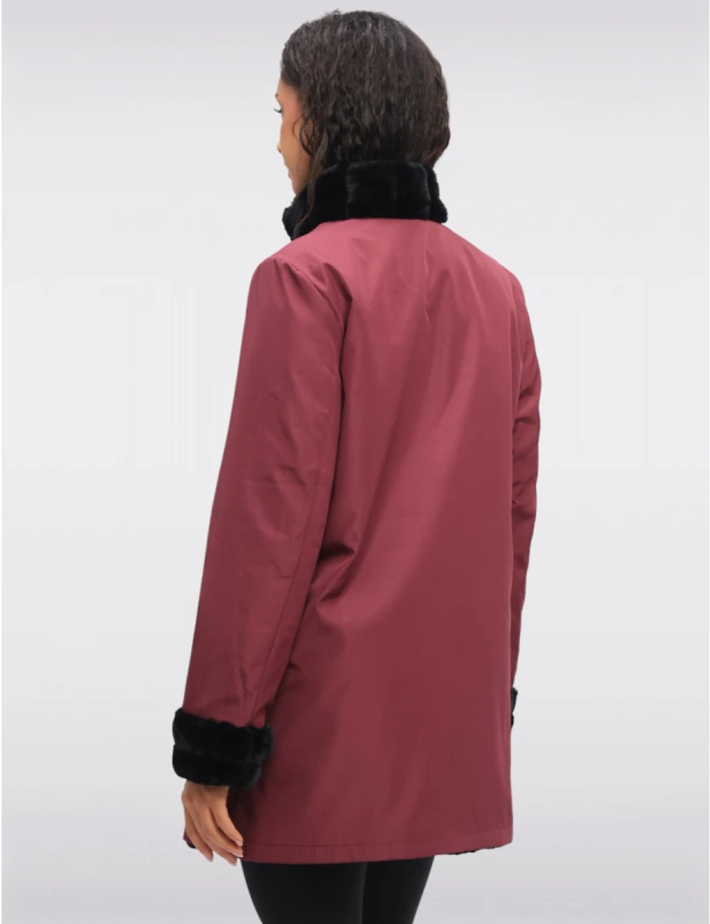Manteau Végan Réversible en Fausse Fourrure Avec Fermeture À Boutons Par Saki