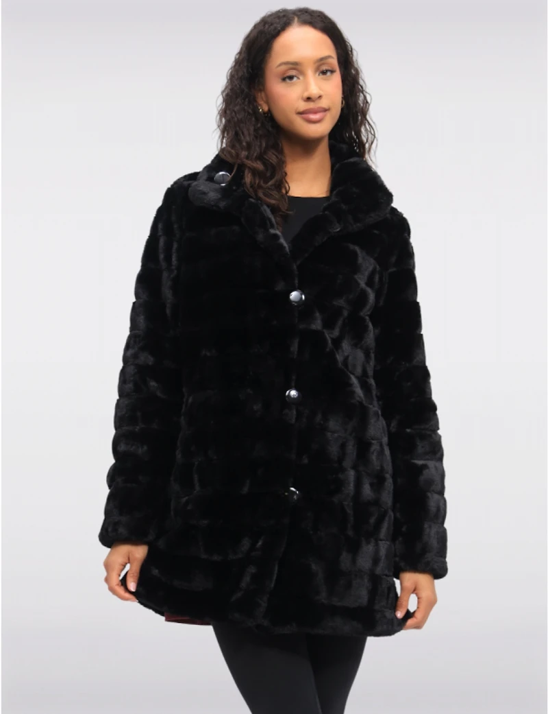 Manteau Végan Réversible en Fausse Fourrure Avec Fermeture À Boutons Par Saki