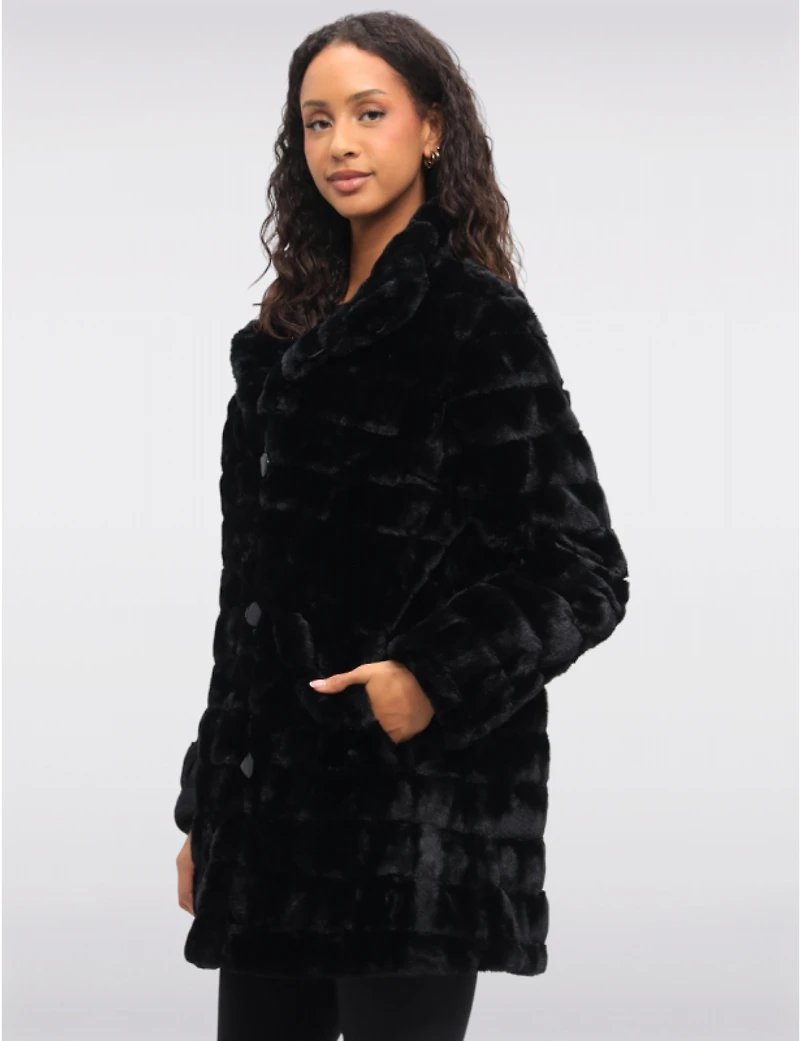 Manteau Végan Réversible en Fausse Fourrure Avec Fermeture À Boutons Par Saki