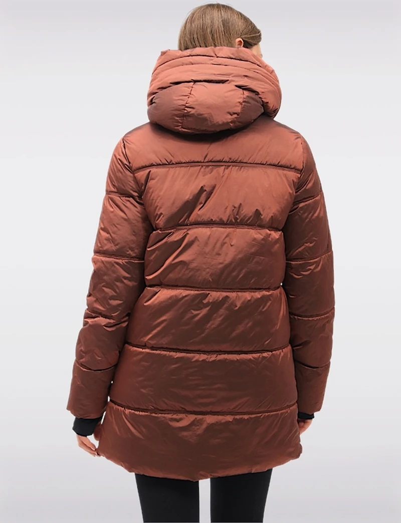 Doudoune Mi-longue Tendance Brillante & Matelassée Avec Capuche Intégrée Par Owy