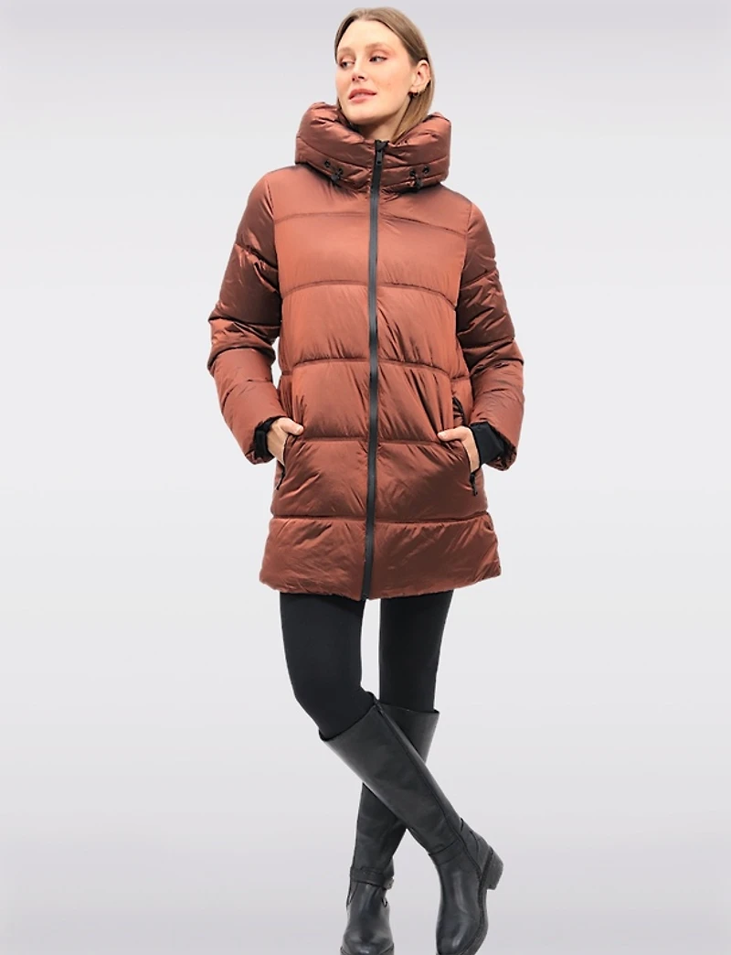 Doudoune Mi-longue Tendance Brillante & Matelassée Avec Capuche Intégrée Par Owy