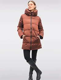 Doudoune Mi-longue Tendance Brillante & Matelassée Avec Capuche Intégrée Par Owy