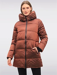 Doudoune Mi-longue Tendance Brillante & Matelassée Avec Capuche Intégrée Par Owy