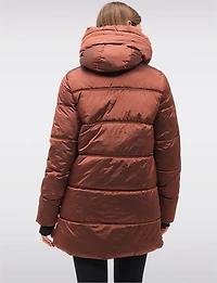 Doudoune Mi-longue Tendance Brillante & Matelassée Avec Capuche Intégrée Par Owy