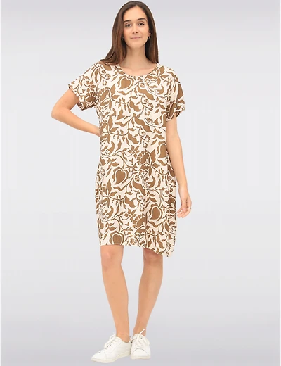 Manteaux | La maison du manteau au Québec Robe Décontractée à Fleurs Mi-Longue en Mélange de Cotton avec Manches Courtes