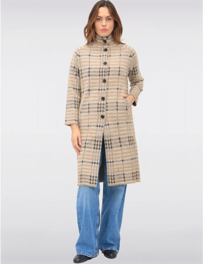 Manteaux | La maison du manteau au Québec Manteau-cardigan Vegan À Carreaux Boutonné Sur Le Devant Col Montant Par NVLT