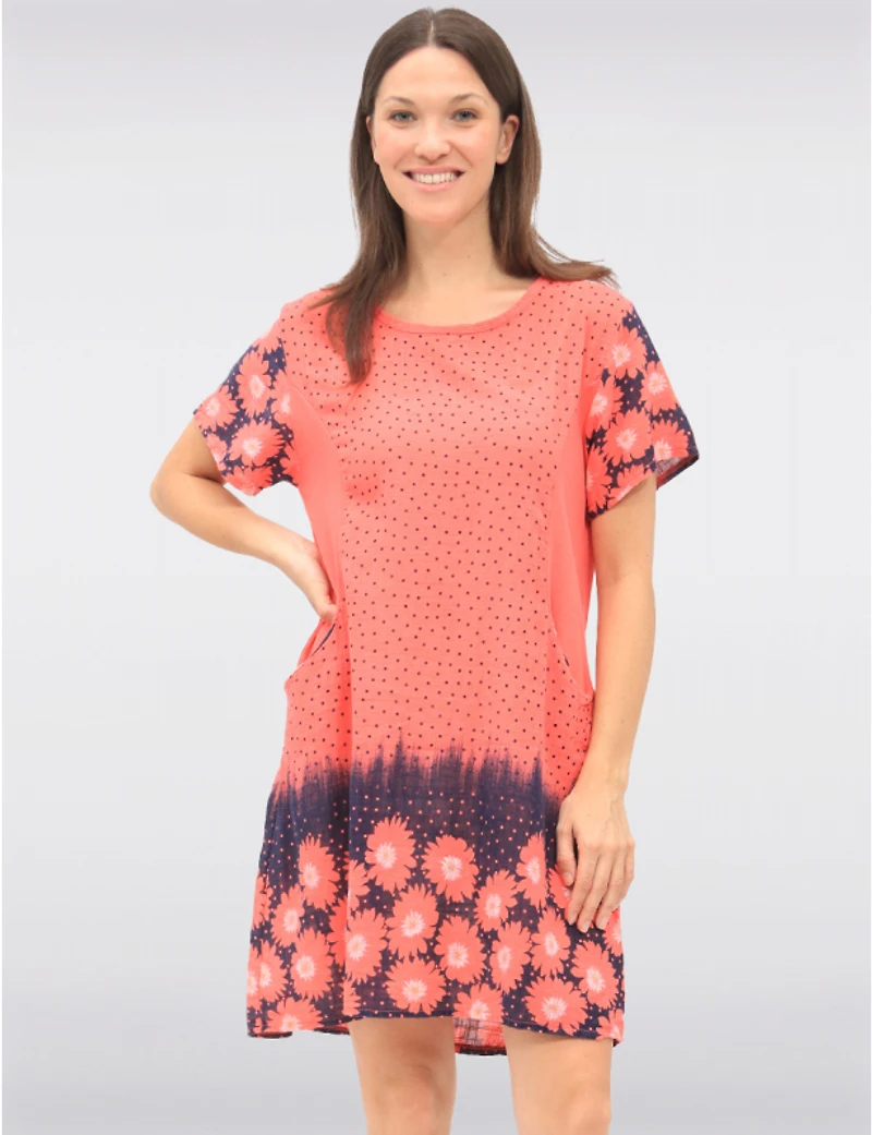Manteaux Manteaux | La maison du manteau au Québec Robe Manches Courtes À Pois Et Floral Avec Tricot À La Taille par Froccella