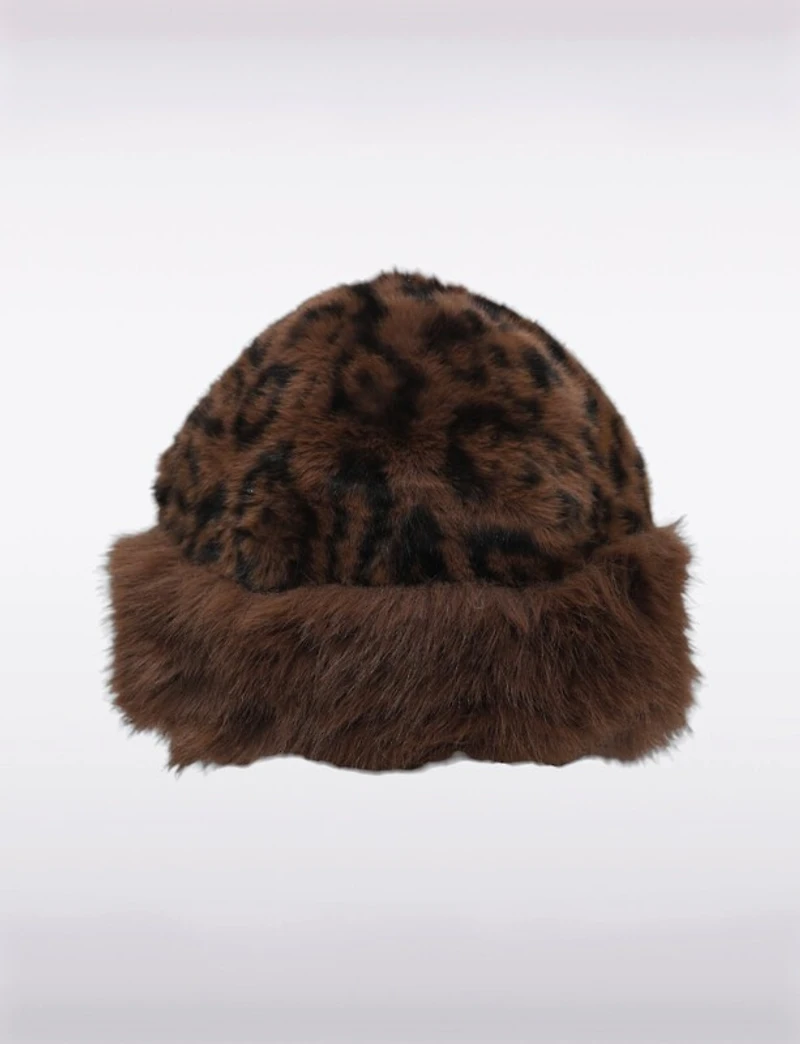 Chapeau Bob Léger et Pliable en Fausse Fourrure avec Imprimé Léopard Tendance