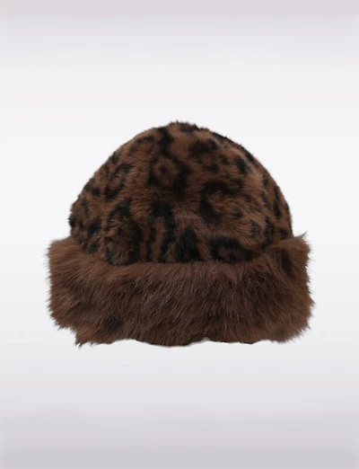 Chapeau Bob Léger et Pliable en Fausse Fourrure avec Imprimé Léopard Tendance