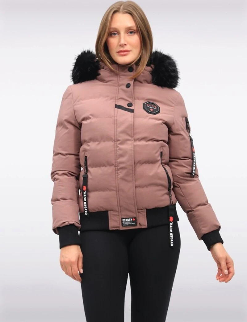 Végan Blouson Bomber avec capuche amovible en fausse fourrure par Oxygen