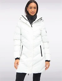 Doudoune Mi-longue Matelassée en Eco-down Vegan Imperméable À Capuche Par Oxygen