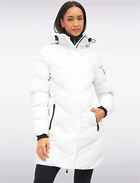 Doudoune Mi-longue Matelassée en Eco-down Vegan Imperméable À Capuche Par Oxygen