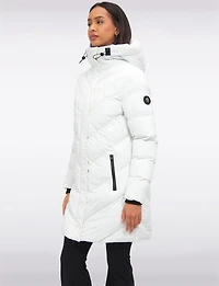 Doudoune Mi-longue Matelassée en Eco-down Vegan Imperméable À Capuche Par Oxygen